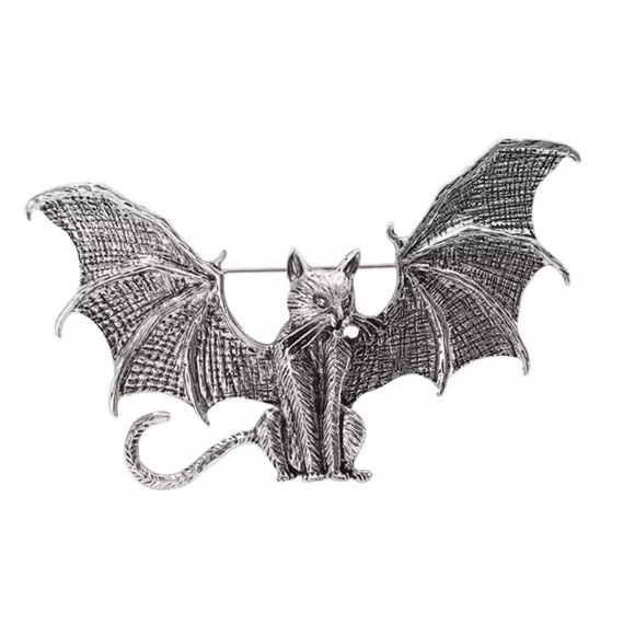 Vintage Bat Cat Silver Brooch - Picture 6 of 9